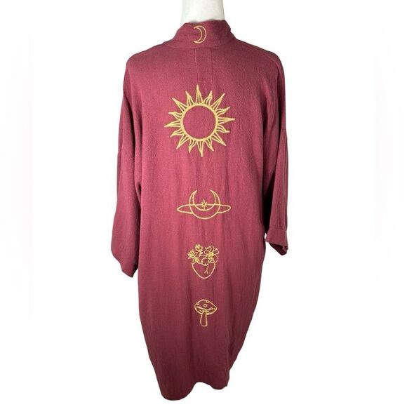 Nana Mintsita Deep Pink & Gold Mother Love Celestial Handmade Long Kimono Duster - Picture 5 of 9